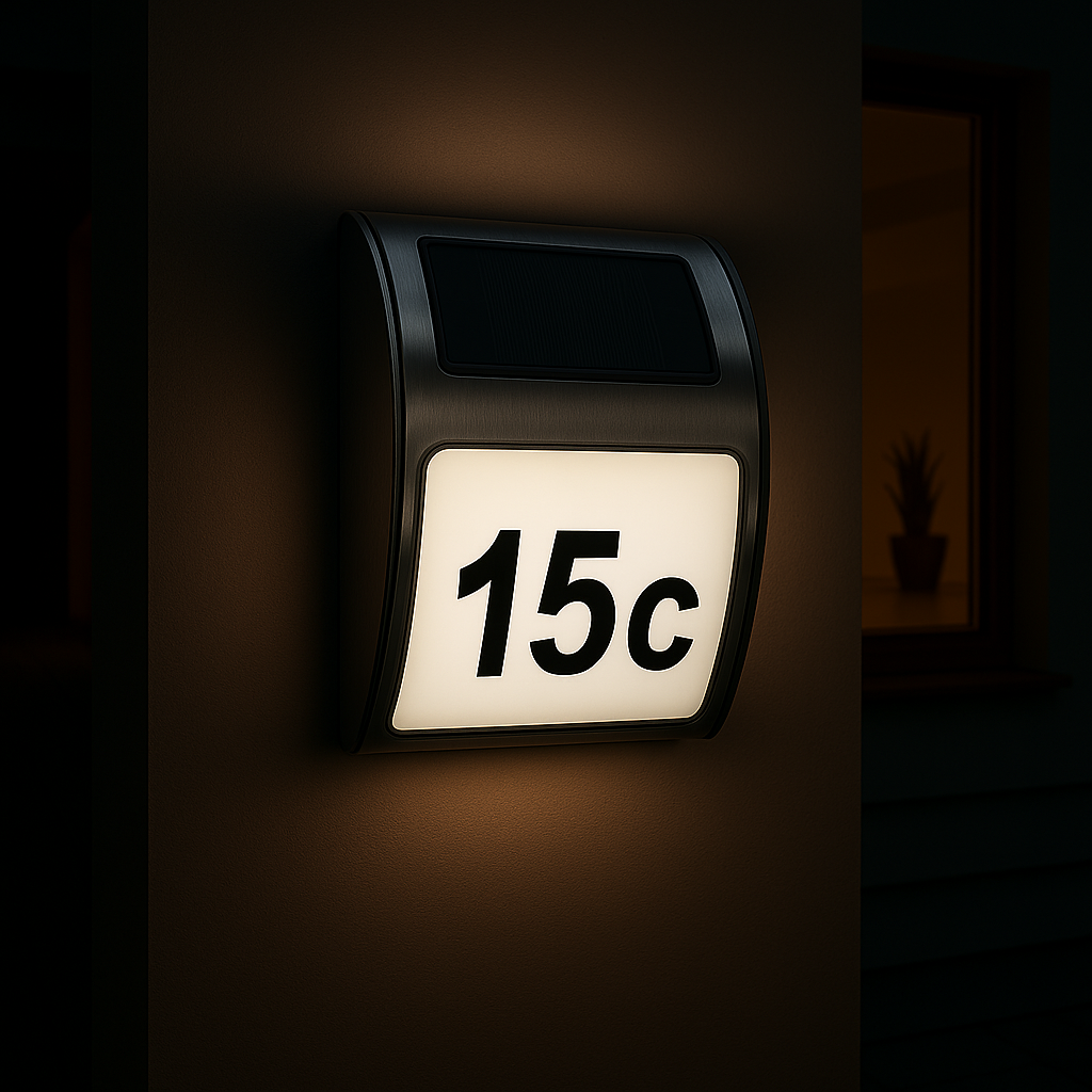 MeLiTec Solar LED Hausnummer SH08, Edelstahl Text,