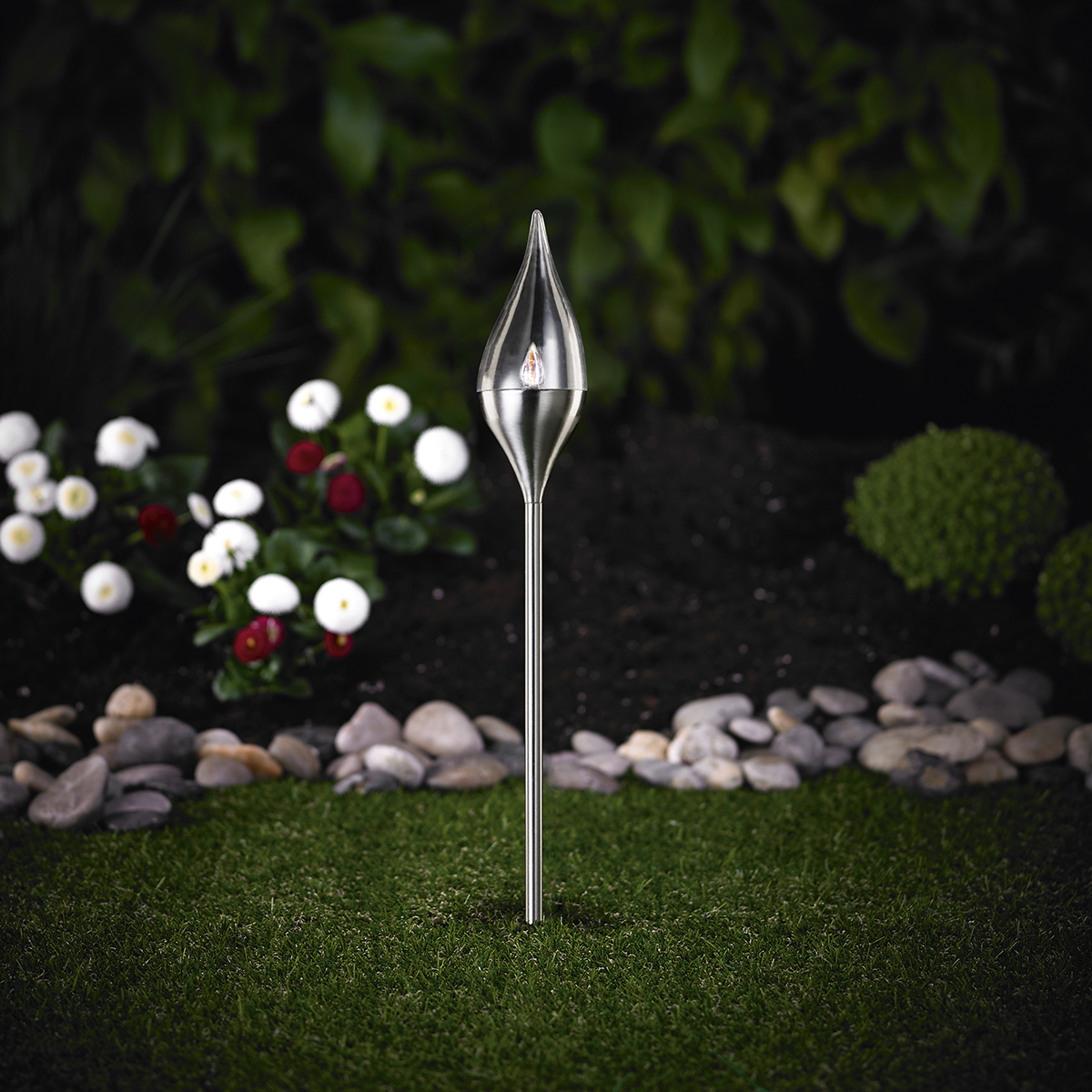 MeLiTec Solar Gartenfackel SO35 Flackereffekt Edelstahl matt-gebürstet Waffe,