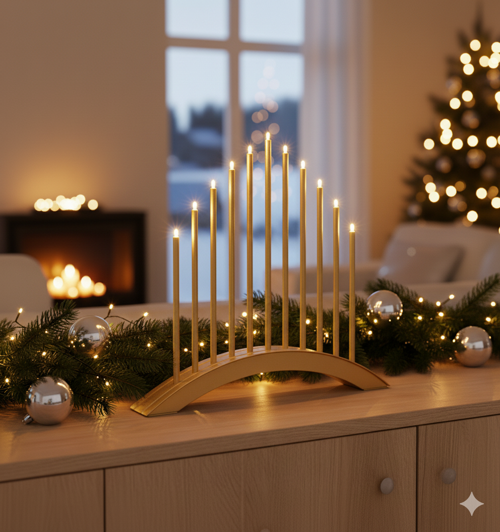 MeLiTec LED USB-C Stimmungsbogen Weihnachten, SL60, Gold, warmweiß (3000K), dimmbar (3 Stufen), 5h-Timer, kabellos inkl. Akku, IP20, Innen – modernes Dekorationslicht, Lichtbogen, Fensterlicht Festspiele, Chanukka Menora, Weihnachten, Weihnachtsdekorationen,