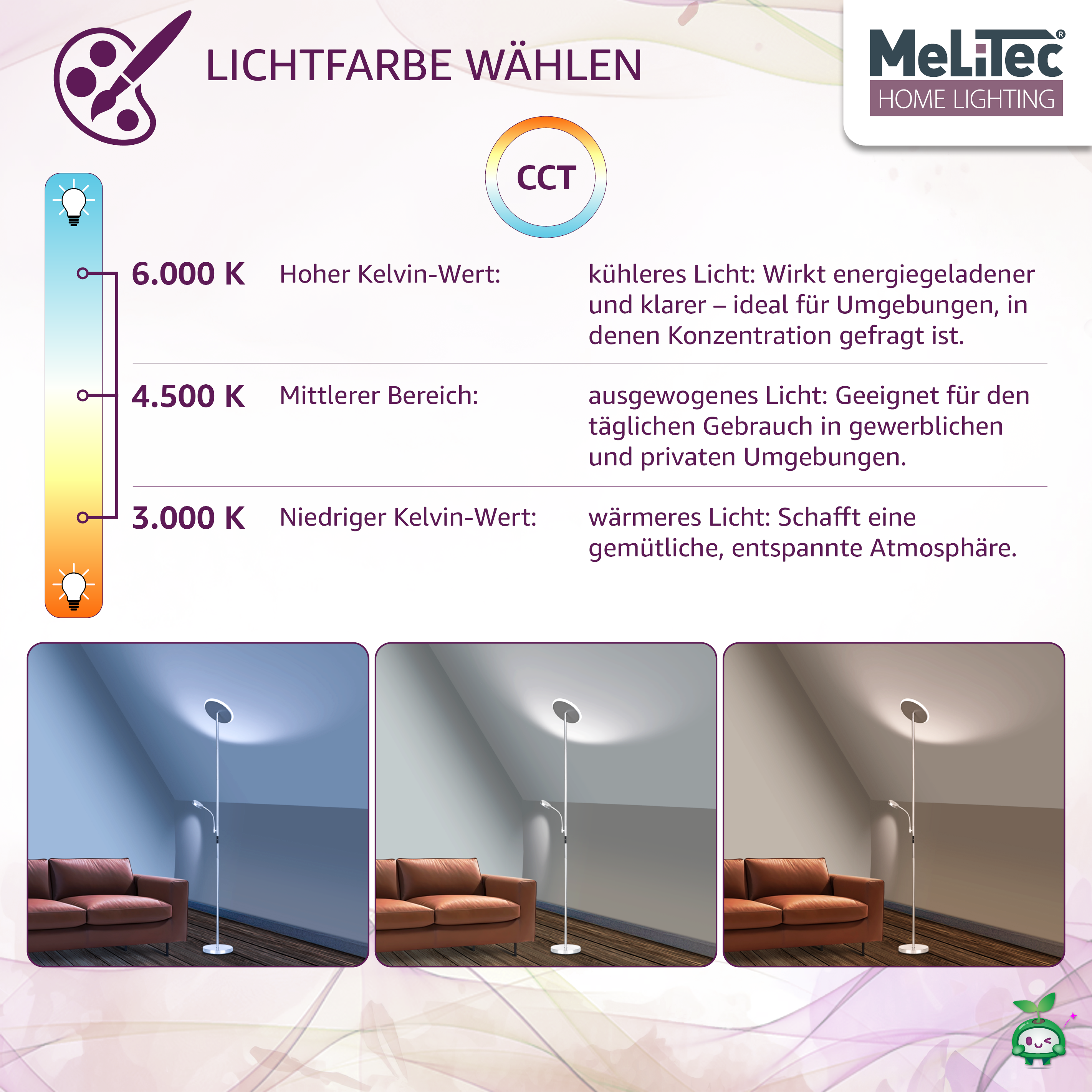 Deckenfluter mit Leseleuchte, Titan, Rund, ST58, MeLiTec Werbung, Plakat, Couch, Mobiliar,