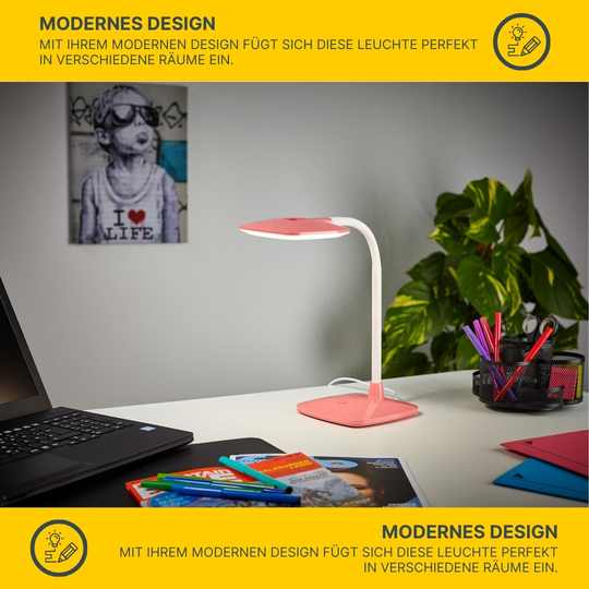MeLiTec LED Tageslicht Schreibtischleuchte Koralle