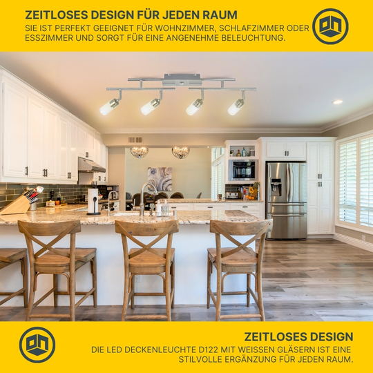 LED Deckenleuchte D122 | 4x LED Spots schwenkbar | nickel-matt | Glas weiß | warmweiß 3000K | MeLiTec
