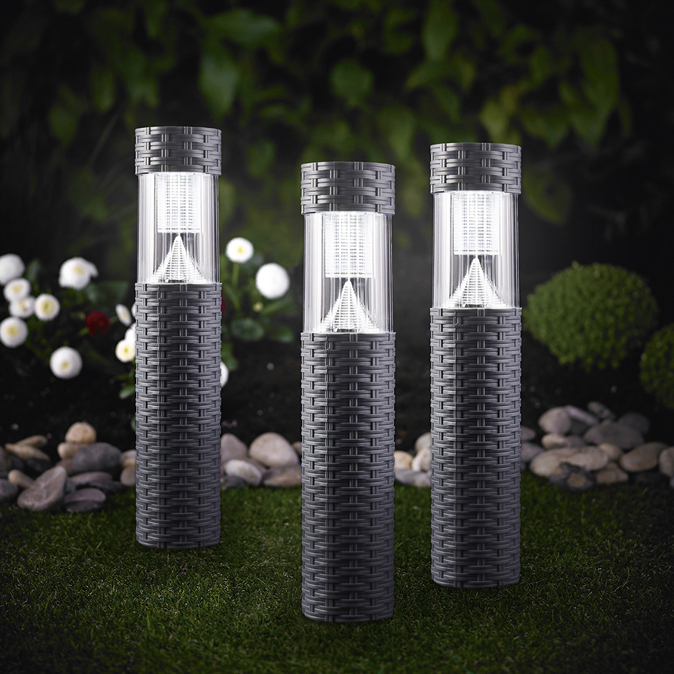 MeLiTec 3er Set Solar Gartenleuchte SO41-1 Rattan anthrazit