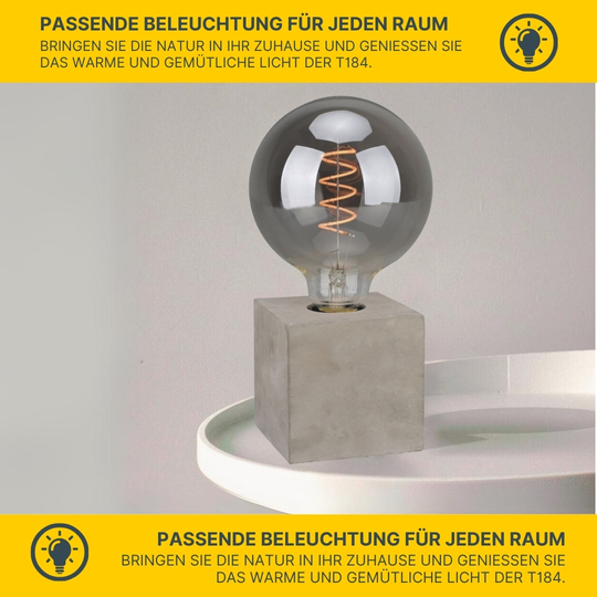 MeLiTec Sockel Tischleuchte Würfel mit Leuchtmittel, Beton