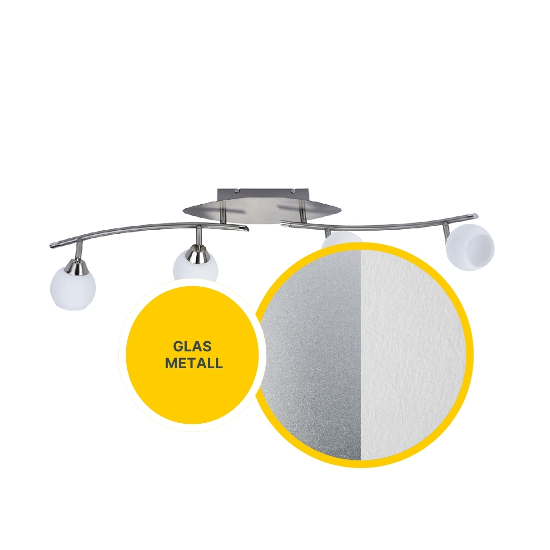LED Deckenleuchte D123 | 4x LED Spots schwenkbar | nickel-matt | Glas weiß gestreift | warmweiß 3000K | MeLiTec