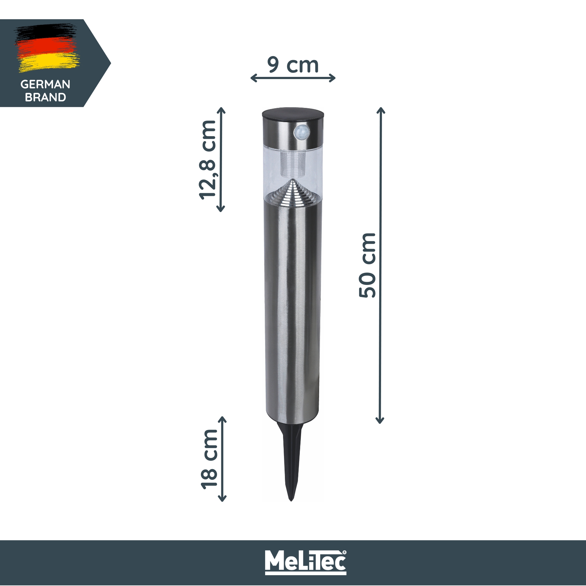 MeLiTec Solar Gartenleuchte SO31 rund mit Bewegungsmelder, Edelstahl