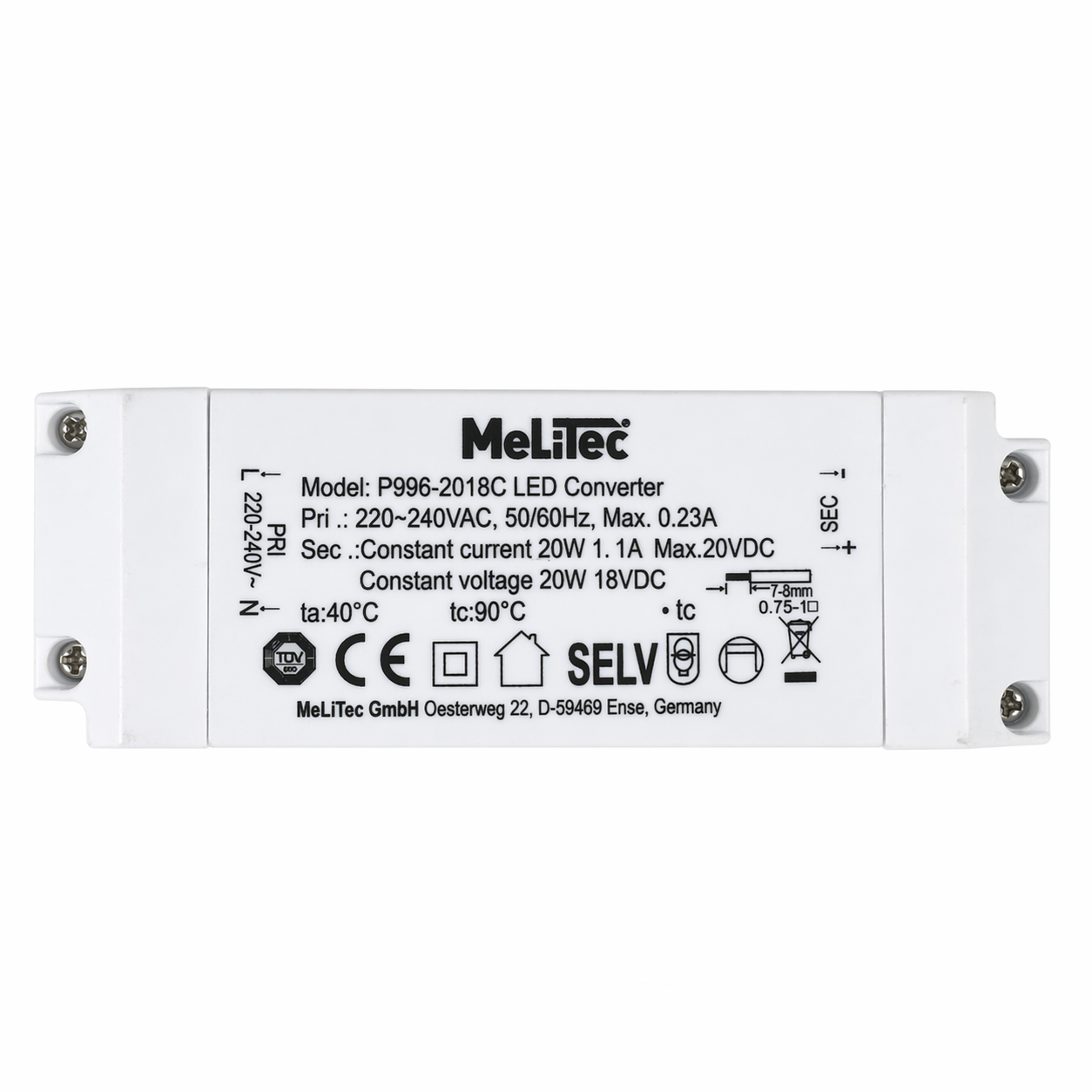 LED Trafo P996-2018C 20W 18V DC LED Treiber für MeLiTec Deckenleuchten