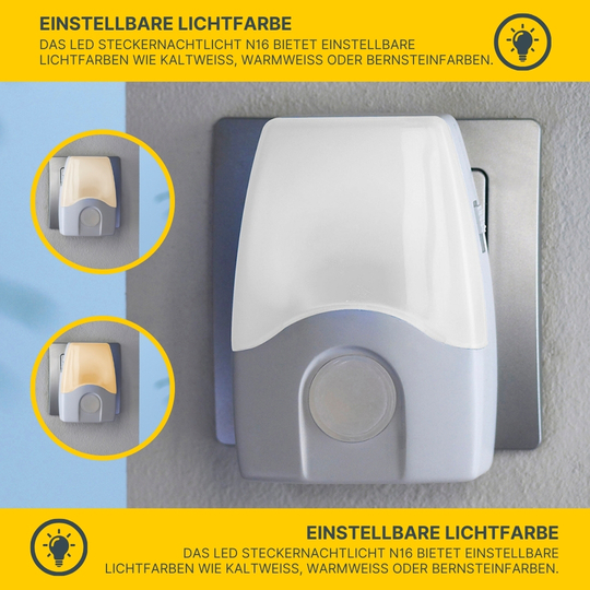 MeLiTec LED-Steckernachtlicht N16, im 2er-Set, einstellbare Lichtfarbe, Betrieb über Steckdose, weiß, für Kinder, Einschaltung bei Dämmerung oder Dauerlicht Badezimmer, Drinnen, Zimmer, Toilette, Papier,