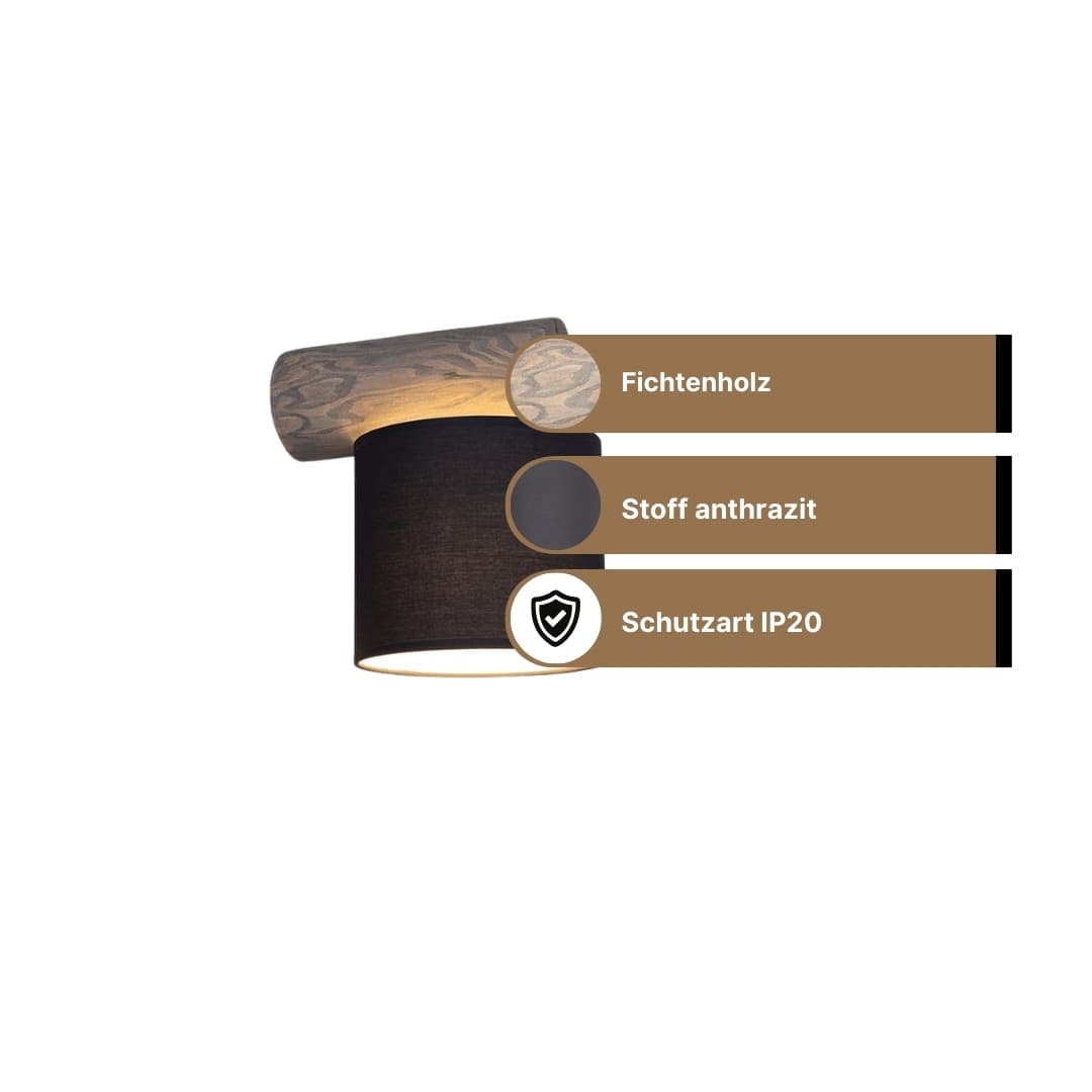 SPOT Light Pino Mix Wandleuchte 1xE27 Max.25W Graue Kiefer/Anthrazit