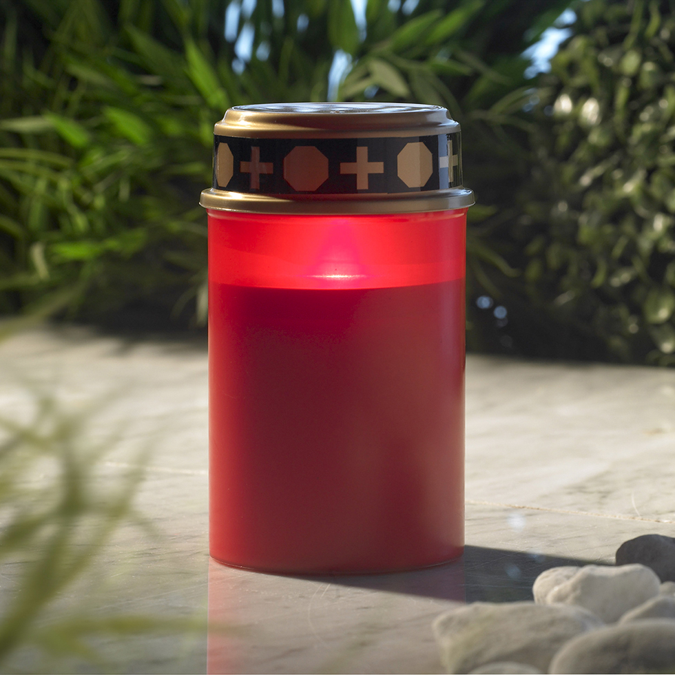 LED-Grablicht rot, Batteriebetrieb, Leuchtdauer von bis zu 6 Monaten, mit realistischem, kerzenähnlichen Flacker-Effekt, 12cm hoch, Durchmesser 6,5 cm, GR01 LED-Grablicht rot, Batteriebetrieb, Leuchtdauer von bis zu 6 Monaten, mit realistischem, kerzenähnlichen Flacker-Effekt, 12cm hoch, Durchmesser 6,5 cm, GR01