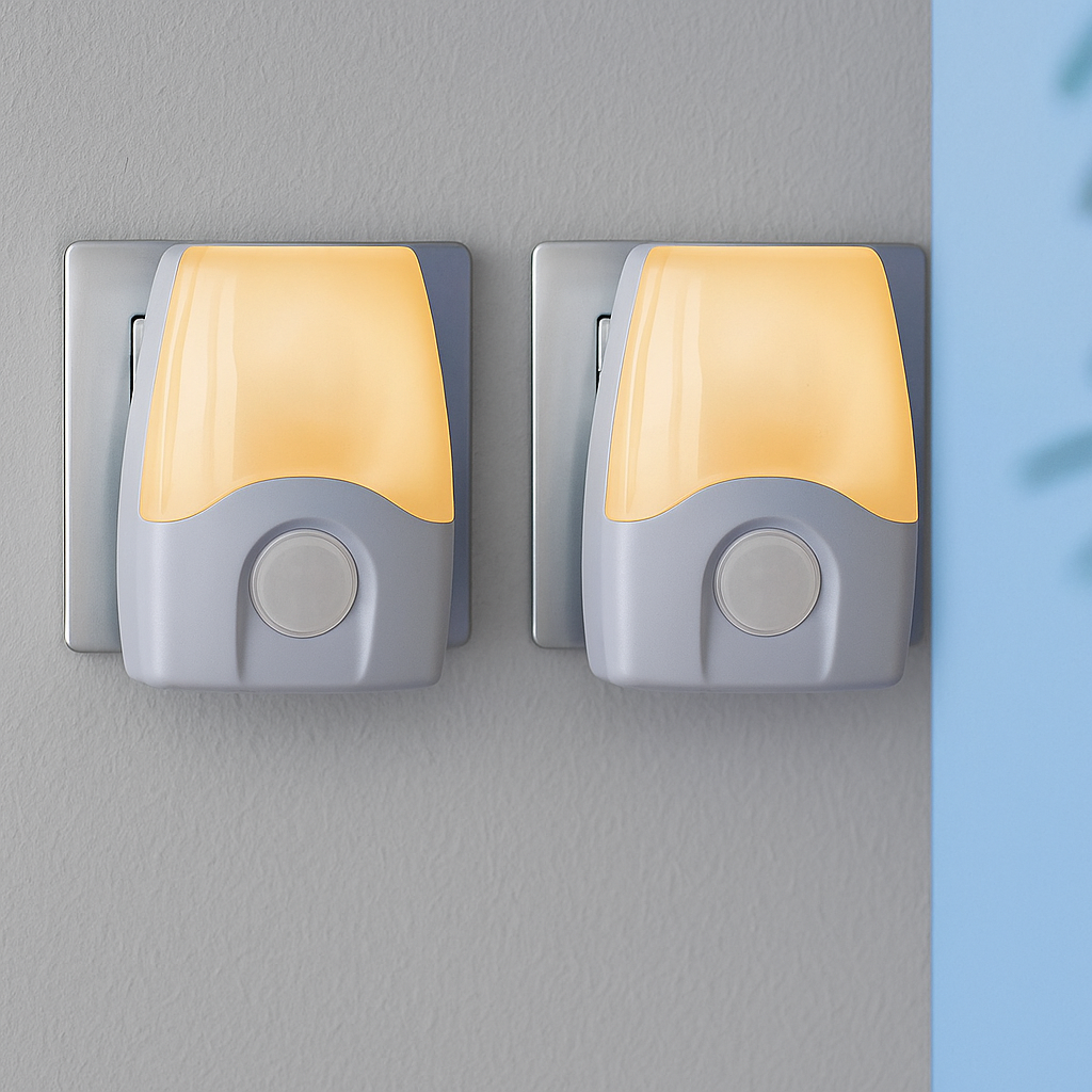 MeLiTec LED-Steckernachtlicht N16, im 2er-Set, einstellbare Lichtfarbe, Betrieb über Steckdose, weiß, für Kinder, Einschaltung bei Dämmerung oder Dauerlicht Elektrisches Gerät, Schalter,