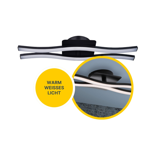 MeLiTec LED Wand- und Deckenleuchte D136, 2-flammig, schwarz, wellenförmige Leuchtstäbe, 1000 lm, 3000 K