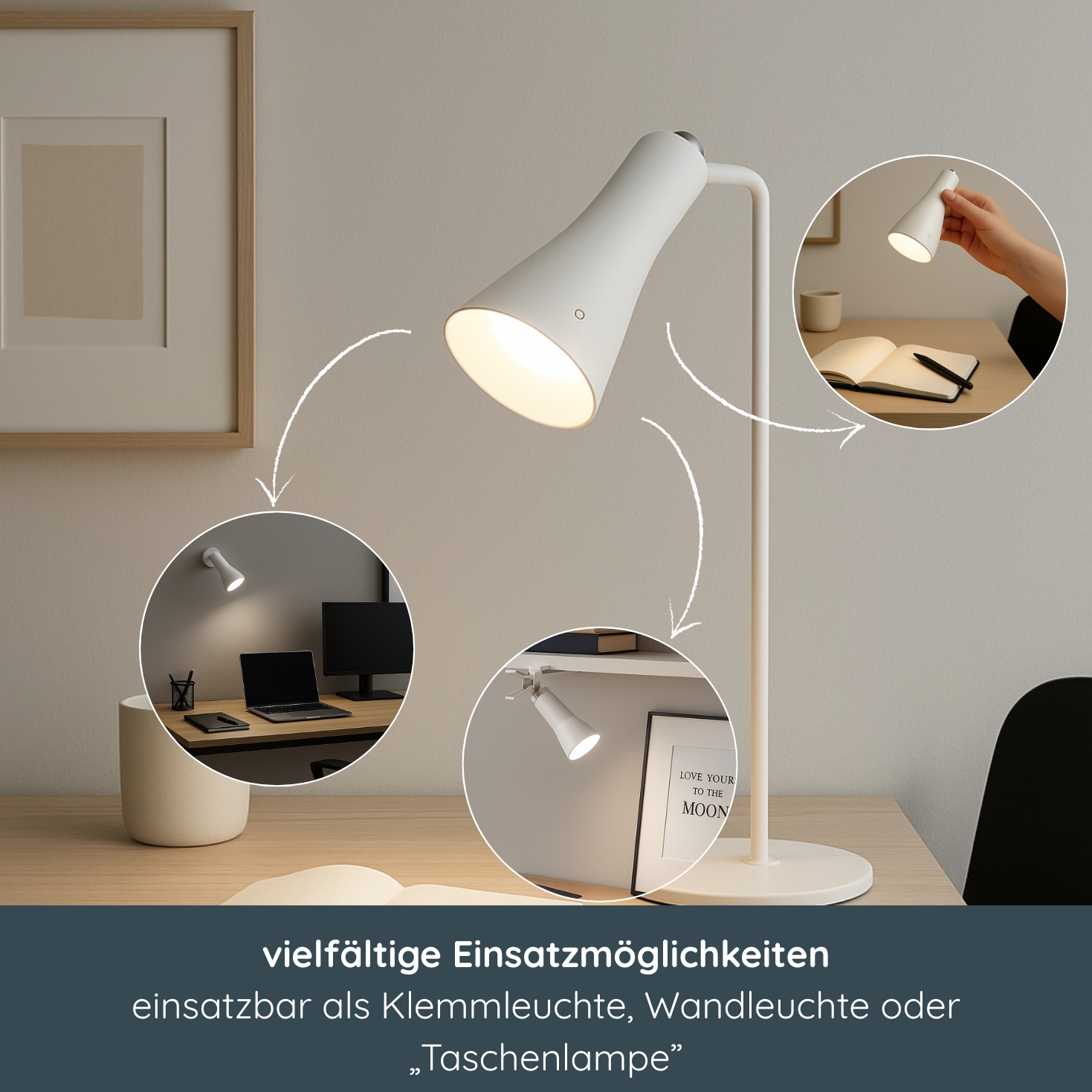 MeLiTec USB Tischleuchte "MeLiMag" mit Klemme, dimmbar, weiß Lampe, Beleuchtung, Laptop, Tischlampe, Monitor,