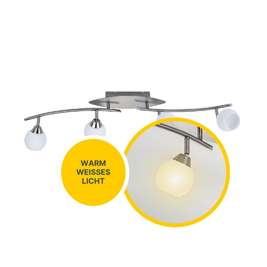 LED Deckenleuchte D123 | 4x LED Spots schwenkbar | nickel-matt | Glas weiß gestreift | warmweiß 3000K | MeLiTec