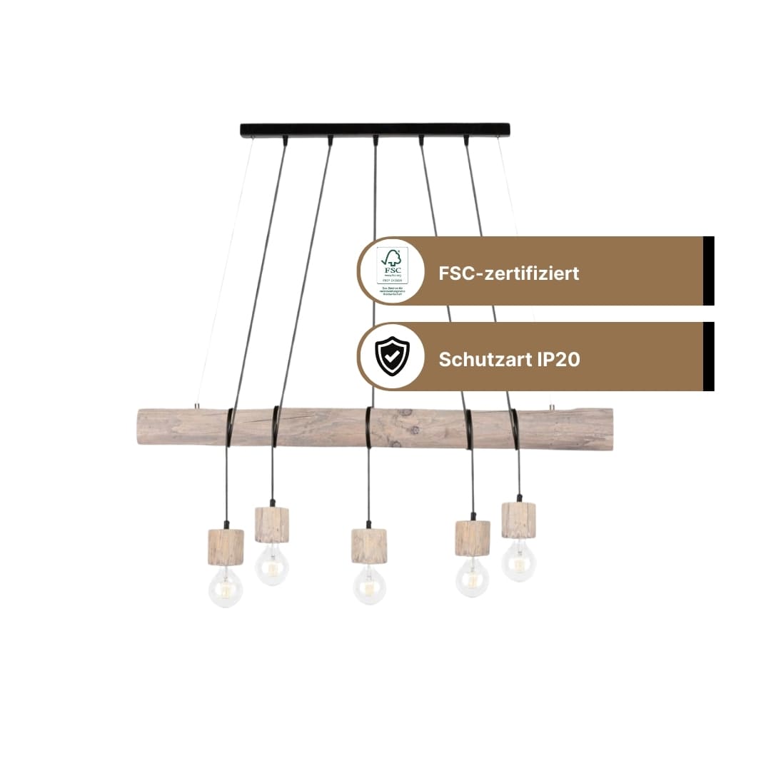 SPOT Light Trabo Pino Grey Pendelleuchte 5xE27 Schwarz Kiefer
