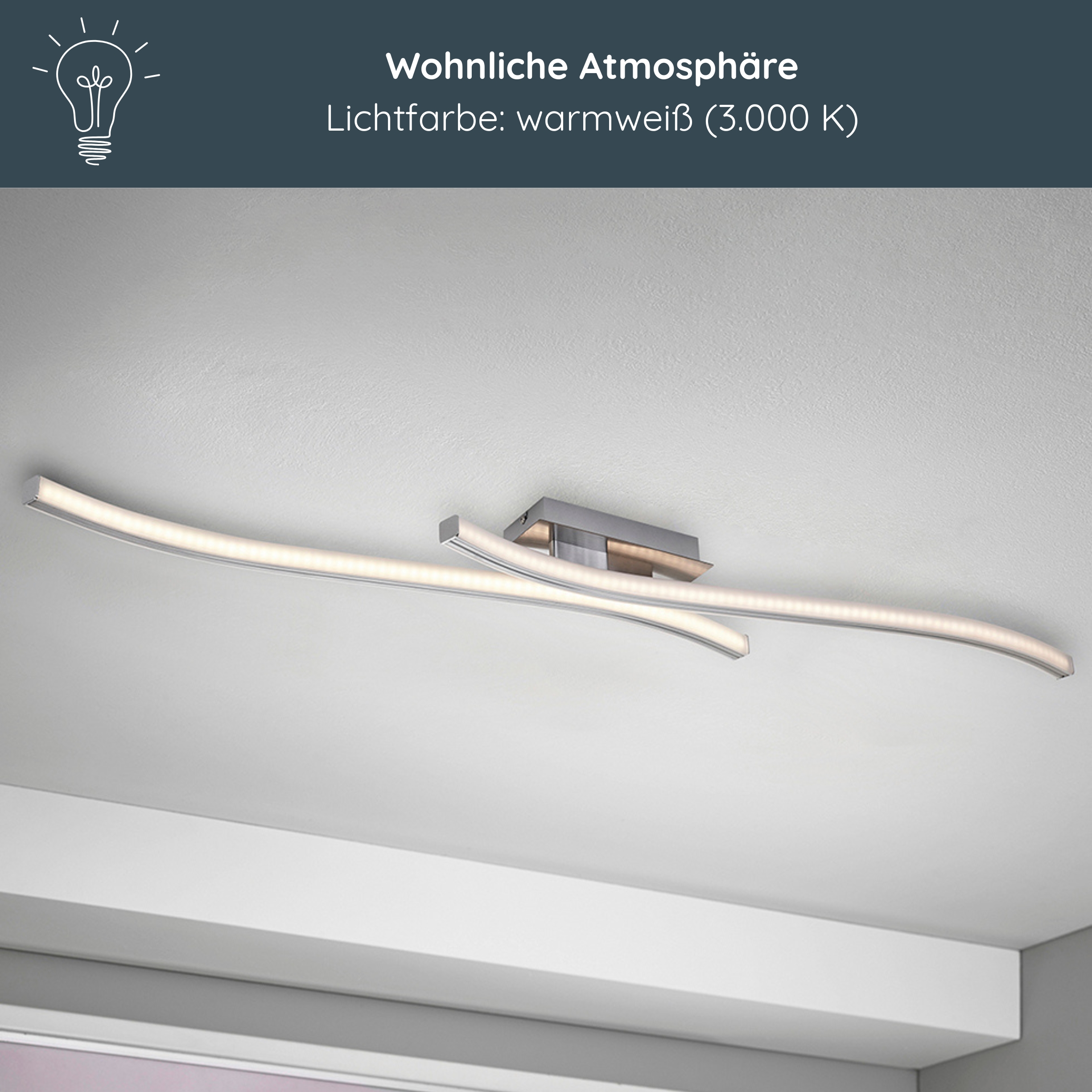 LED Deckenleuchte D124 | Sticklight-Design | 2 starre Arme | nickel-matt | warmweiß 3000K | MeLiTec