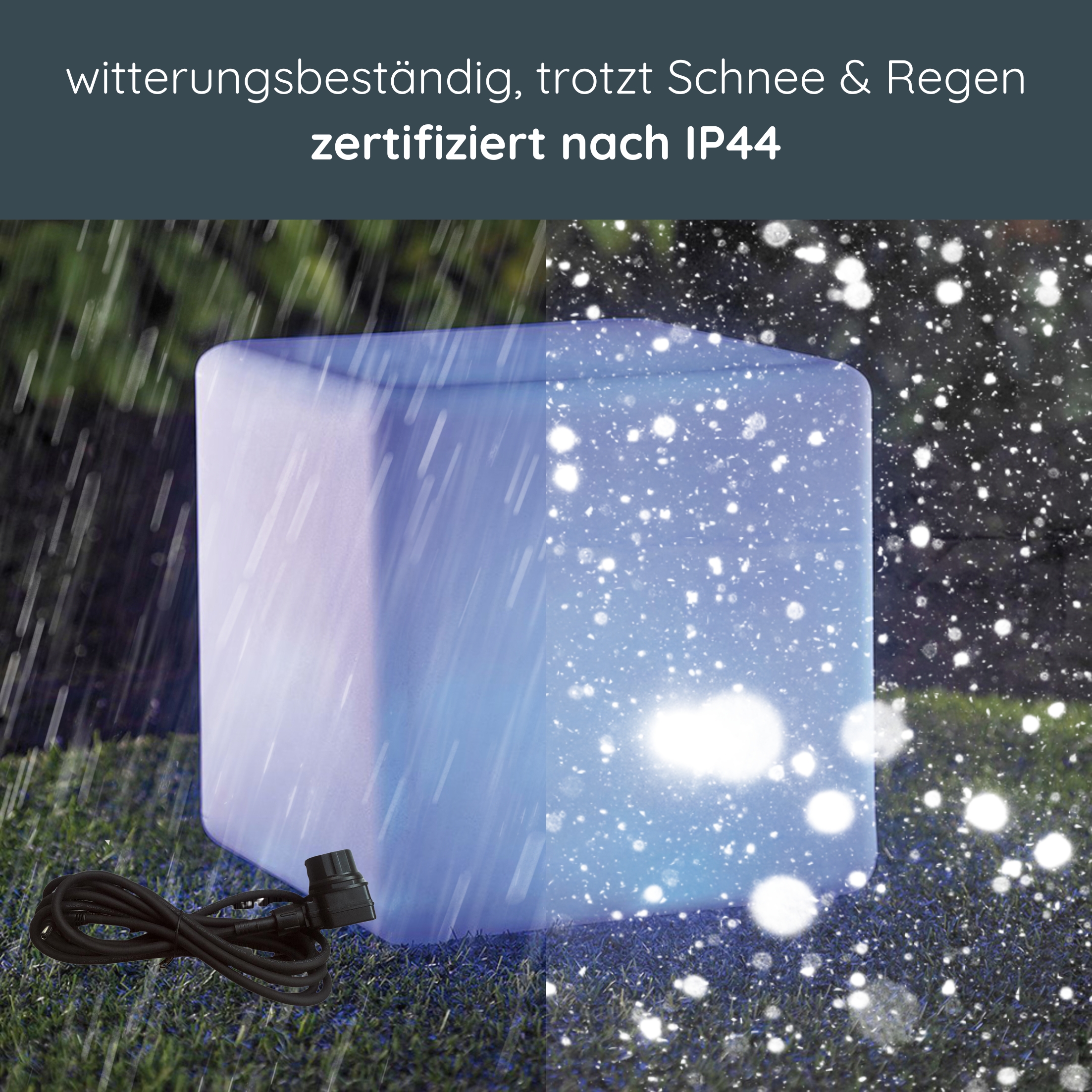 MeLiTec LED-Gartenleuchte LK04-STROM Modell Würfel, Outdoor-Lampe für Terrasse Garten Balkon, eckig, moderne Gartenlampe mit RGB-Beleuchtung und Farbwechsel, auch als beleuchteter Tisch Krug,