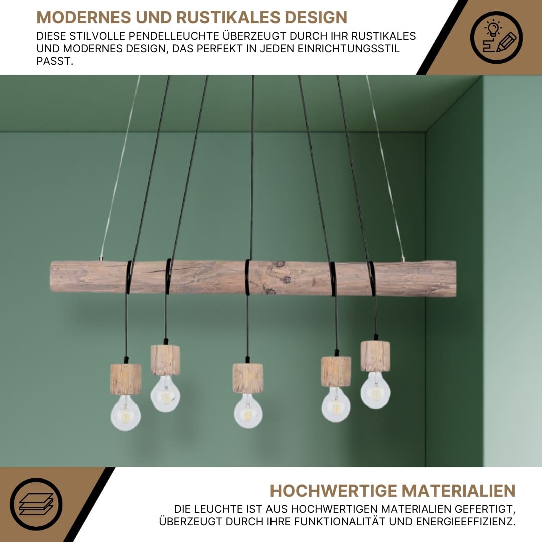 SPOT Light Trabo Pino Grey Pendelleuchte 5xE27 Schwarz Kiefer