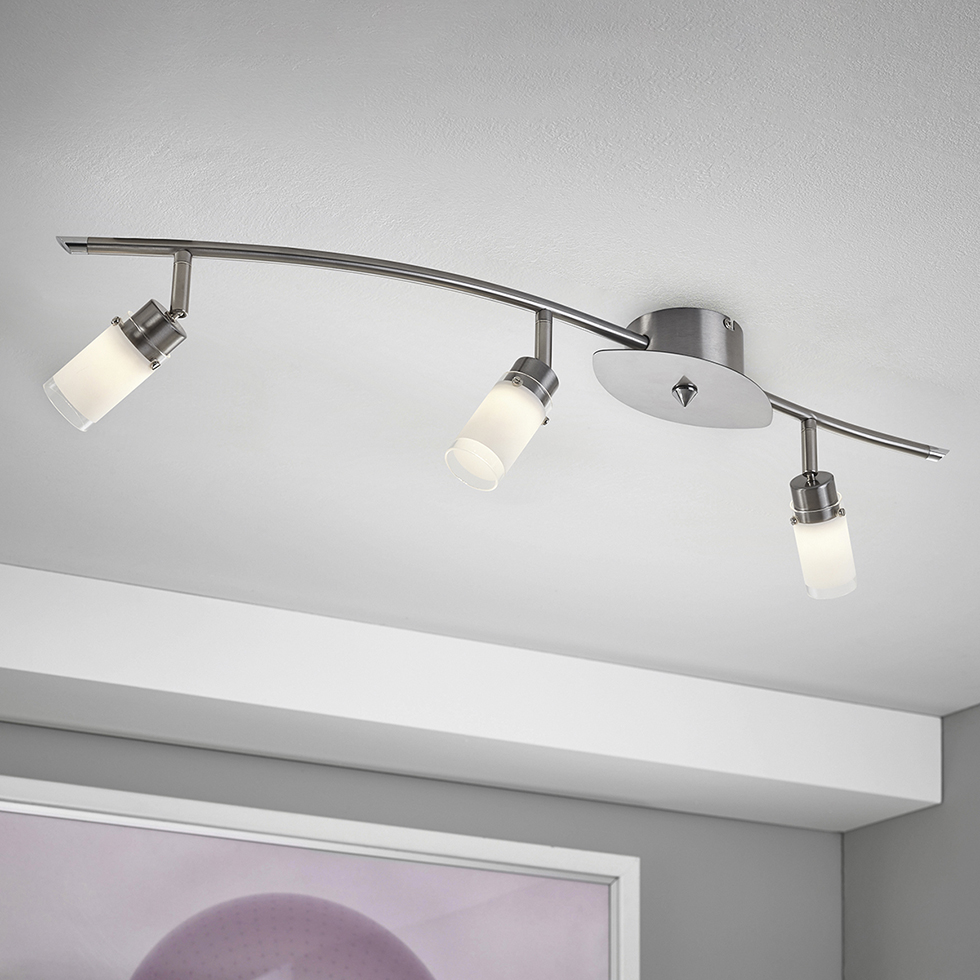 LED-Deckenleuchte D67 S-förmig 3 Strahler weiße Gläser B-Ware LED-Deckenleuchte D67 S-förmig 3 Strahler weiße Gläser B-Ware
