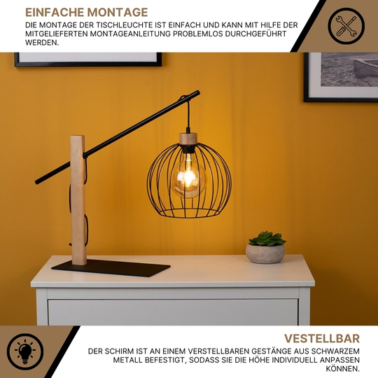 SPOT Light Mandarine Tischleuchte 1xE27 60W Schwarz/Birke/Schwarz