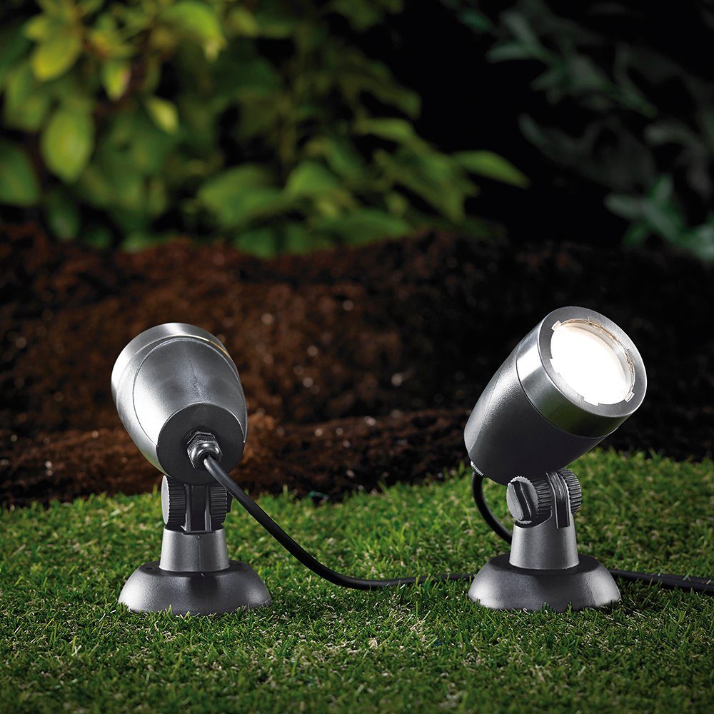 MeLiTec LED-Gartenstrahler im 2er-Set, Smart Home Gartenlampe, RGB, Steuerung per App oder Fernbedienung, anthrazit, GL24 Beleuchtung, Spotlight, Lampe,