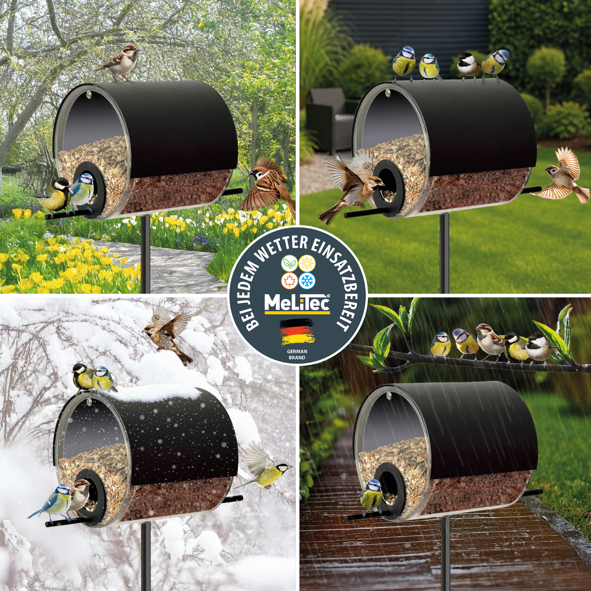 MeLiTec Vogelfutterstation mit Ständer, Vogelhaus VH10-1, Futterstation aus Edelstahl, stehend, 150 cm Höhe, rund Ø14 cm, schwarz matt