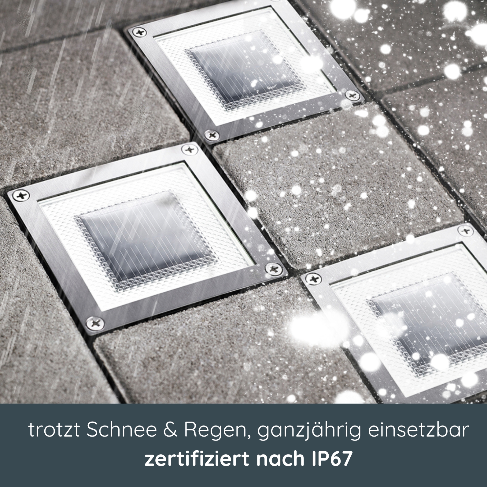 MeLiTec 3er Set Solar Bodenleuchte SEL05 – quadratisch, LED, befahrbar, IP67, Einbauleuchte für Pflastersteine, Außenbereich, silberfarben, inkl. Akku