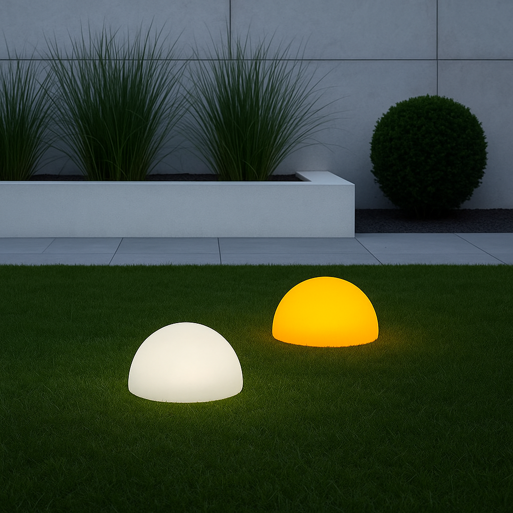 MeLiTec Solarleuchte 2er-Set - farbige Bodenbeleuchtung für Garten, Balkon & Terrasse - Solar-Bodenleuchte mit Farbwechsel bis 8h Leuchtdauer - inkl. Akku - Kunststoff - rund, flach - LK18 Sphäre, Gras, Pflanze, Beleuchtung, Rasen,