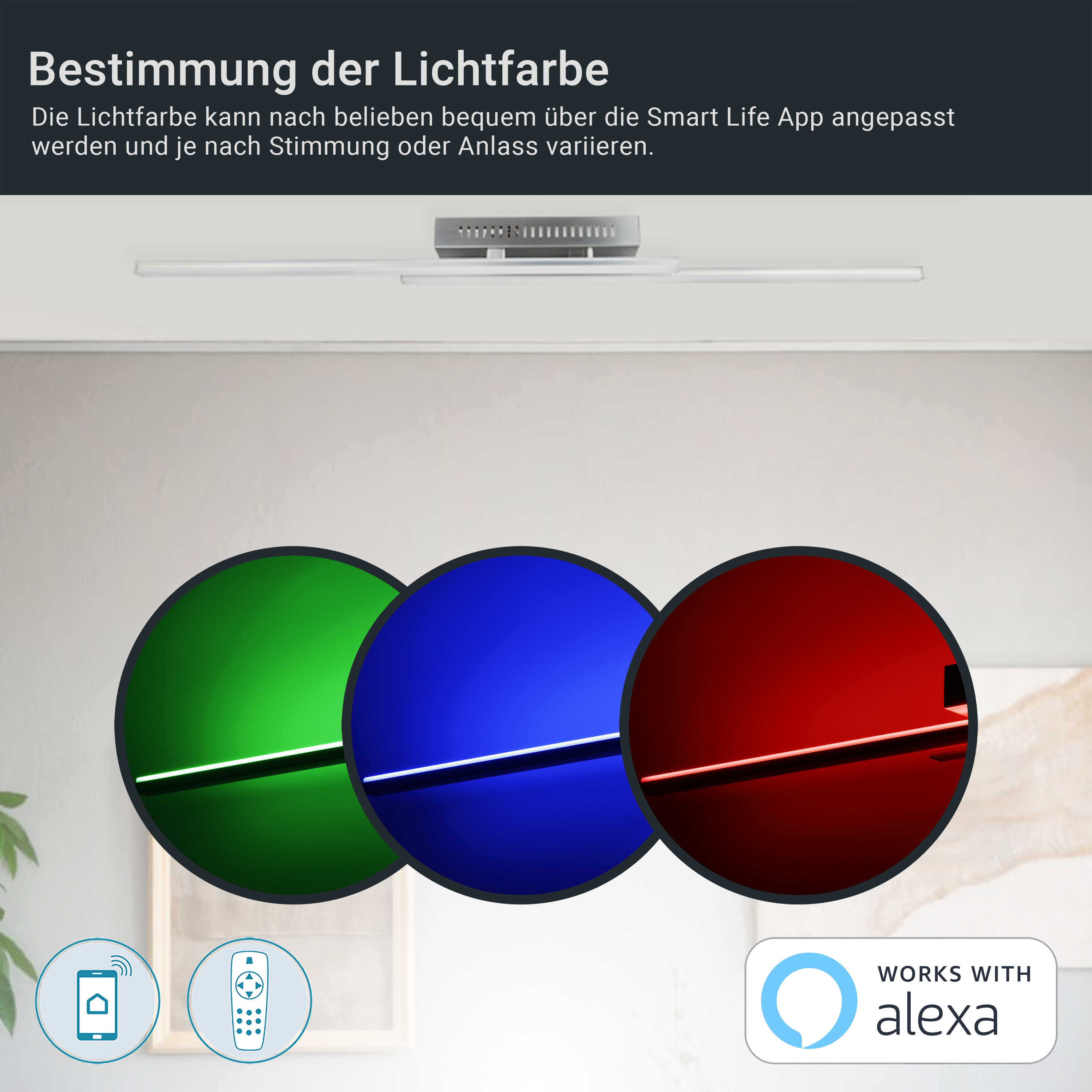 MeLiTec LED Deckenlampe D128, Wandlampe, RGB Farbwechsel, App & Fernbedienung, Alexa & Google Steuerung, dimmbar, moderne Smart Home Lampe, CCT Steuerung