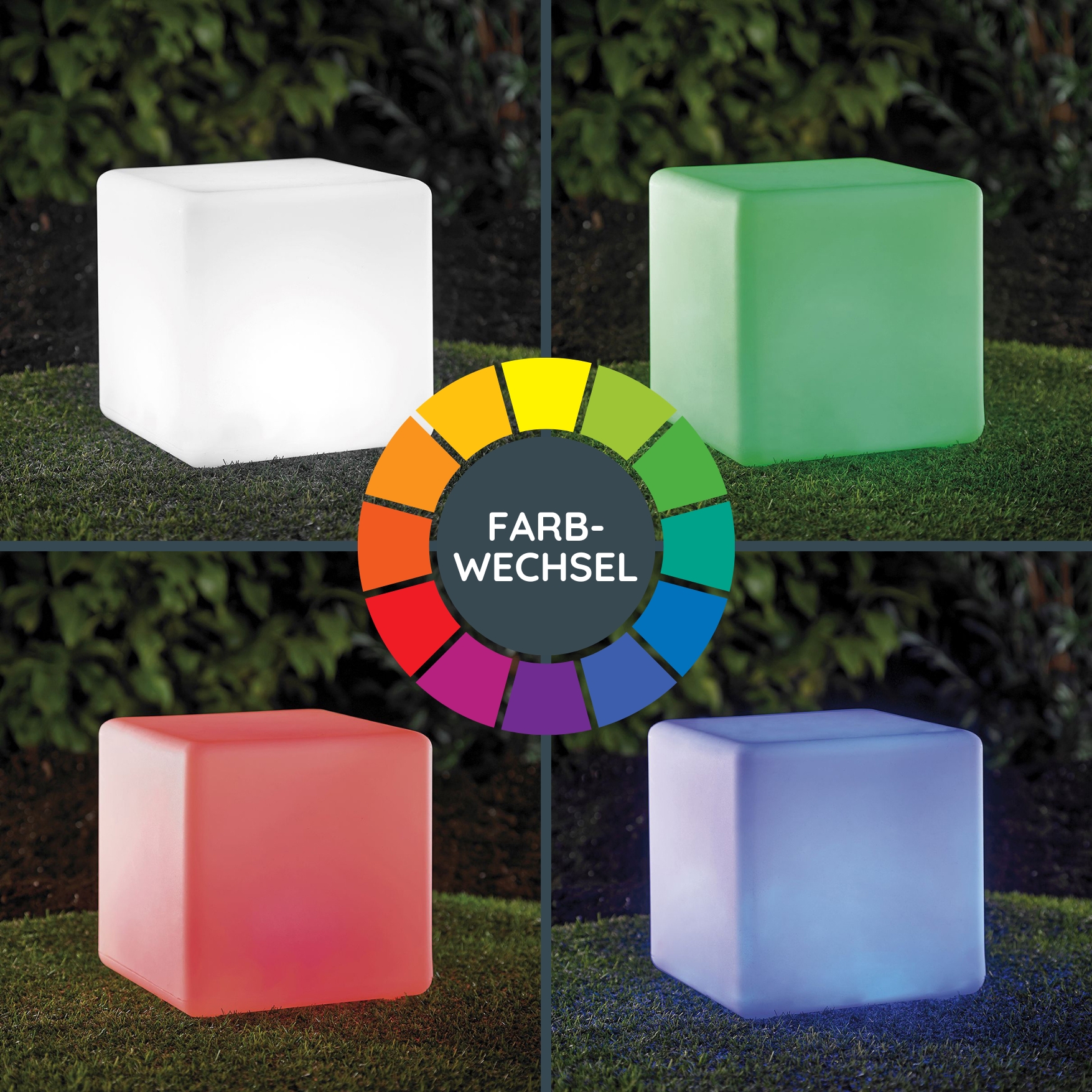 MeLiTec Solarleuchte mit USB - mehrfarbige Bodenbeleuchtung für Außen & Innen - auch für Innenräume geeignet - Solar-Bodenleuchte mit Farbwechsel - auch als Tisch mit Beleuchtung - Kunststoff - Würfel - LK04-4 Krug,