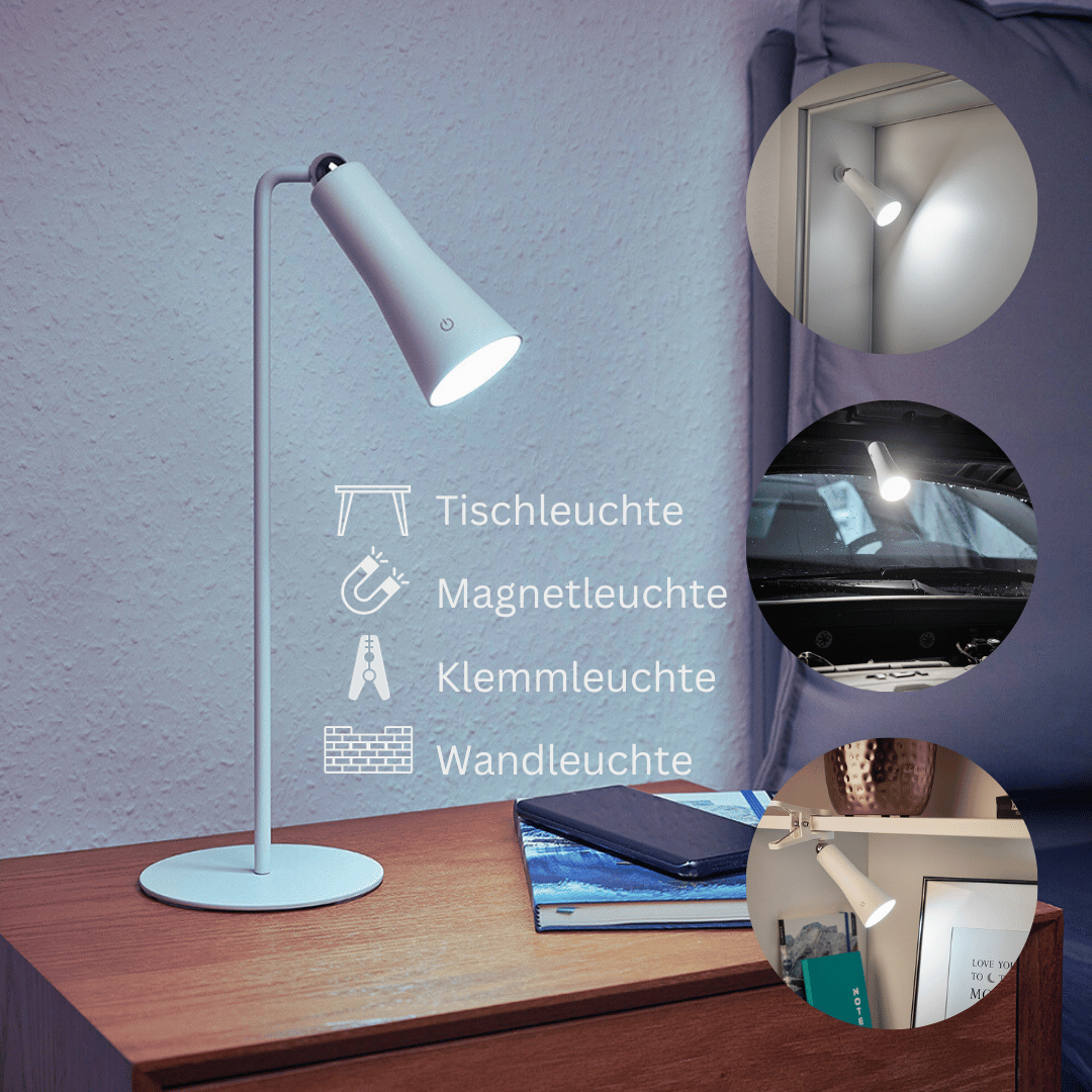 MeLiTec USB Tischleuchte "MeLiMag" mit Klemme, dimmbar, weiß Lampe, Tischlampe,