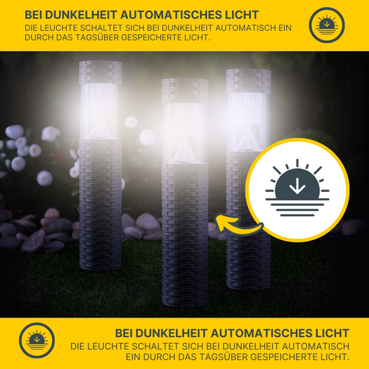 MeLiTec 3er Set Solar Gartenleuchte SO41-1 Rattan anthrazit