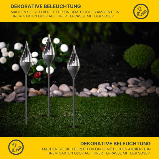 MeLiTec 3er Set Solar Fackeln SO38-1 Flackereffekt Anthrazit