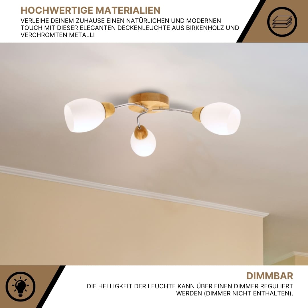 SPOT Light Santa Deckenleuchte 3xE27 60W Birke/Chrom/Weiss SPOT Light Santa Deckenleuchte 3xE27 60W Birke/Chrom/Weiss