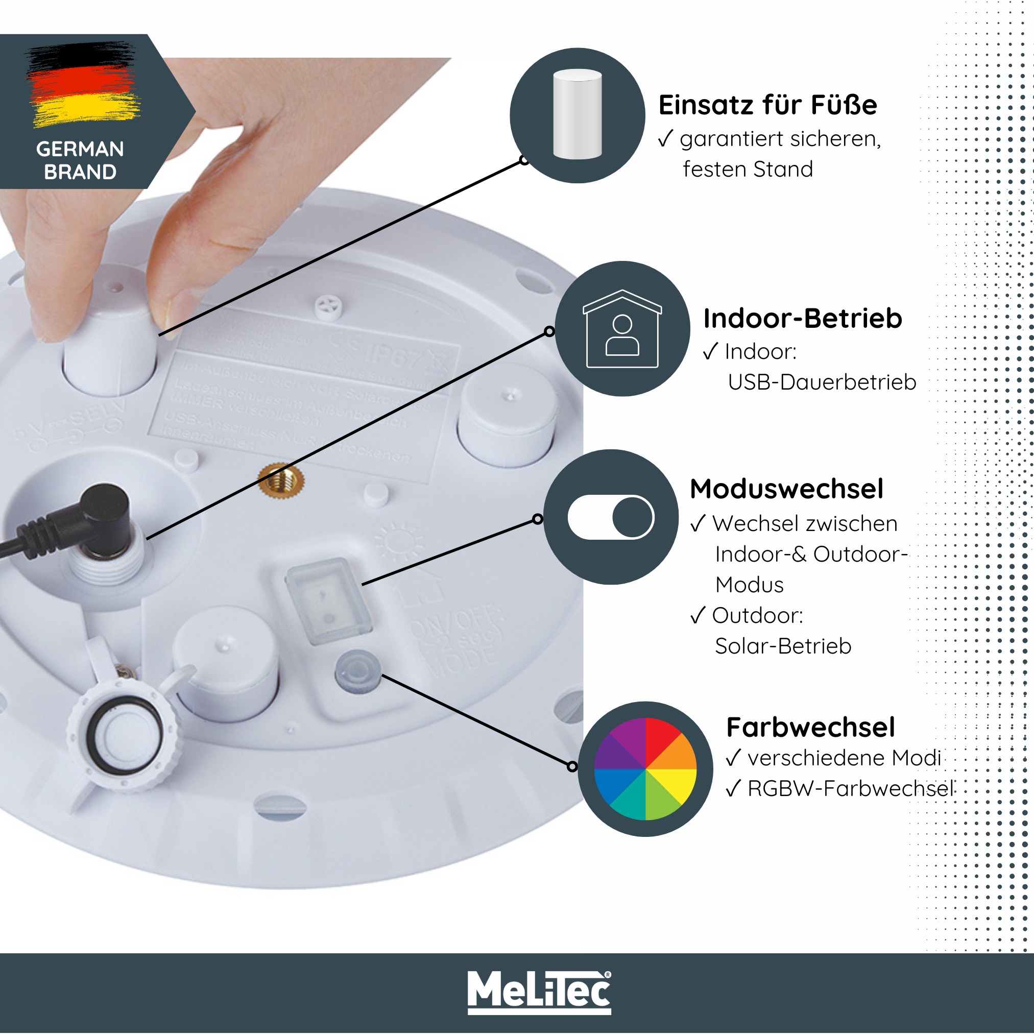 MeLiTec Solarleuchte mit USB - mehrfarbige Bodenbeleuchtung für Außen & Innen - auch für Innenräume geeignet - Solar-Bodenleuchte mit Farbwechsel - Kunststoff - Tropfen - LK07-4