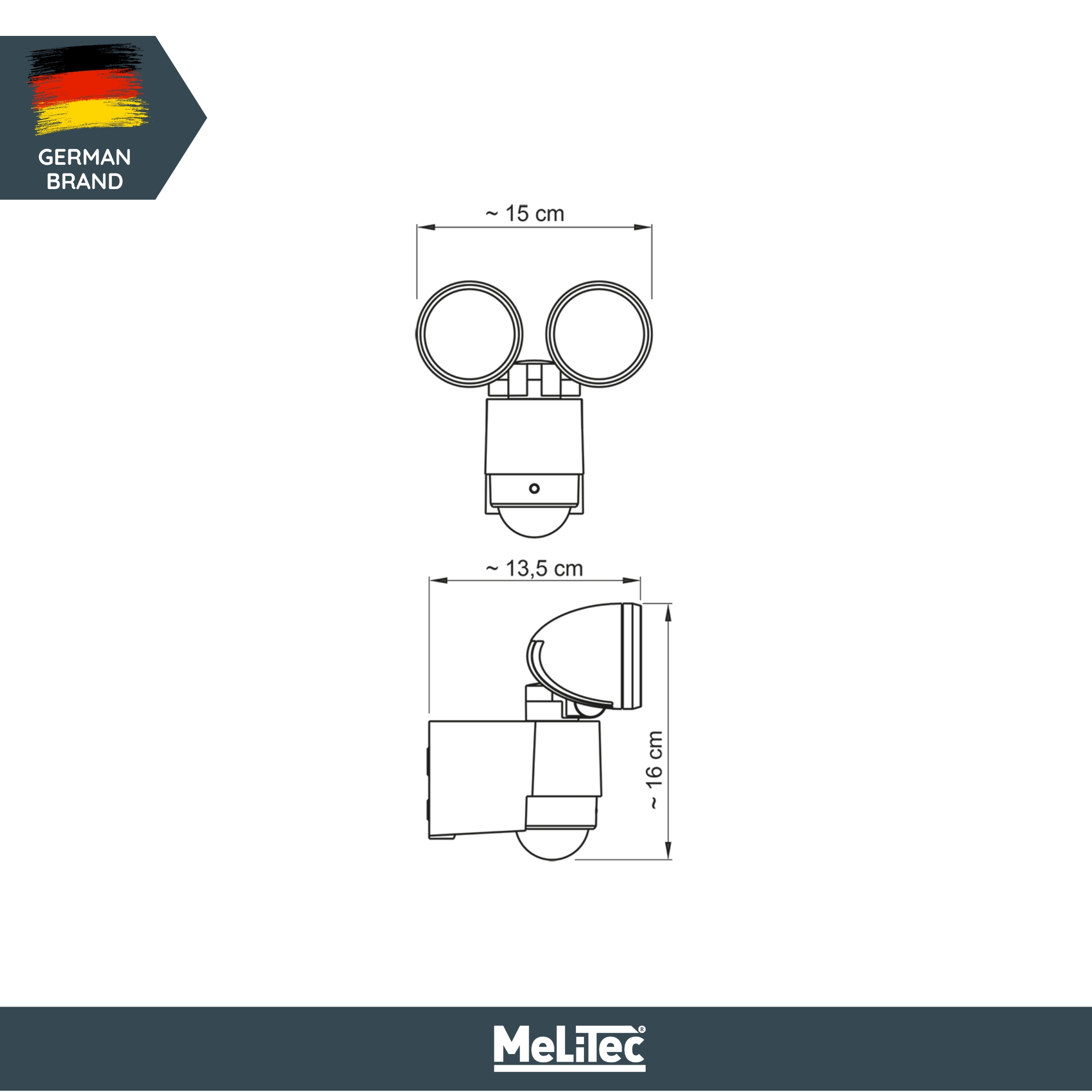 MeLiTec LED Außenwandstrahler mit Bewegungsmelder, Anthrazit, 2 LED Spots, 4000K neutralweiß, IP44, Außenwandlampe, Wandleuchte, Garten, Terrasse & Einfahrt, 127-2