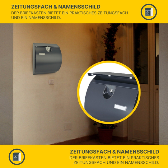 MeLiTec Edelstahl Briefkasten Modell M mit Zeitungsfach, anthrazit