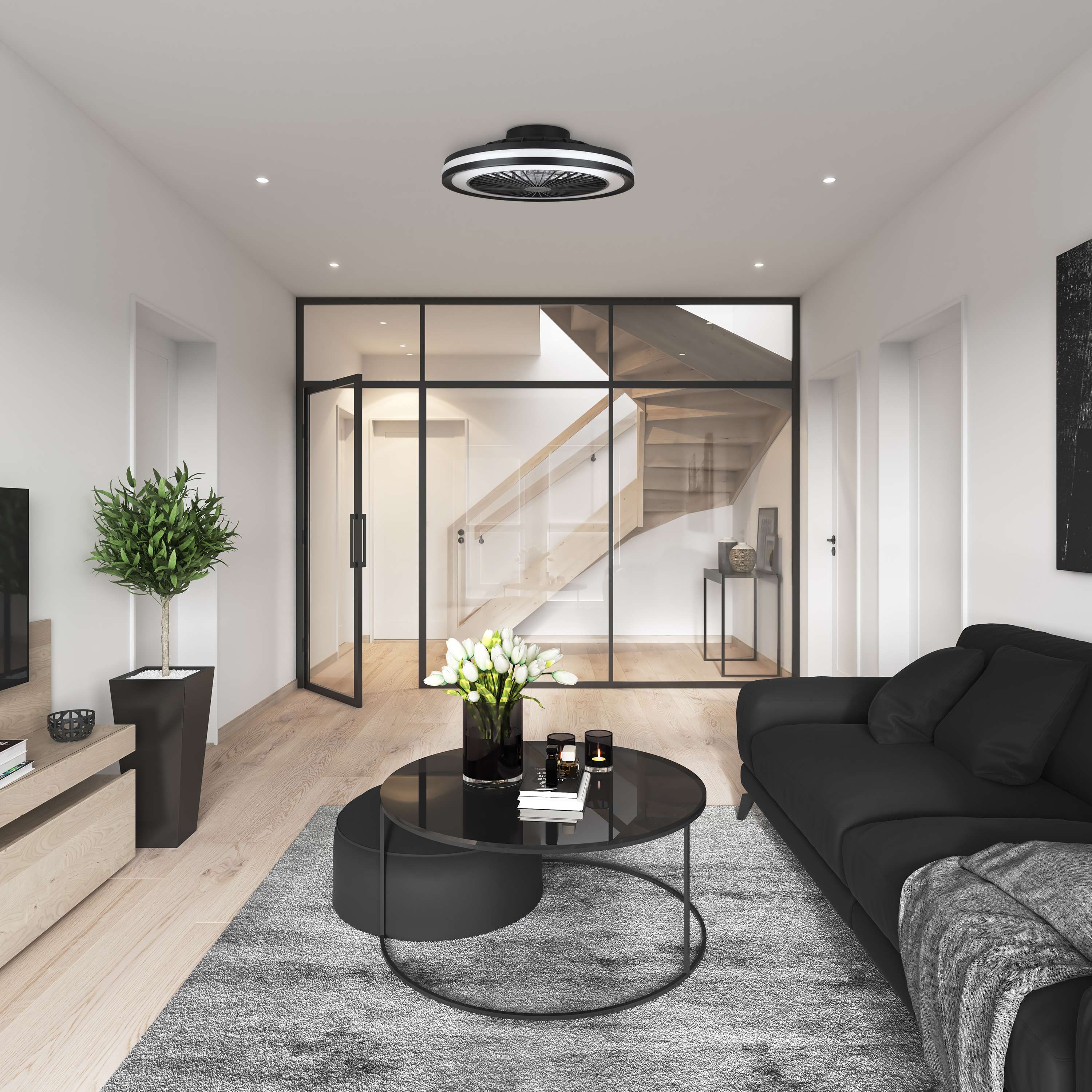 MeLiTec Deckenleuchte mit Ventilator, Deckenlampe mit Ventilator, dimmbar, RGB-Lauflicht, natürlicher Wind, Timer und Nachtlicht, Fernbedienung, schwarz, DV06