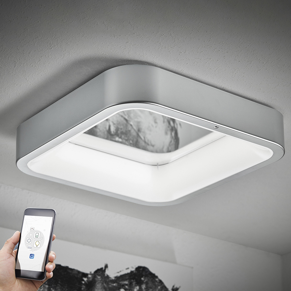 LED SmartHome Deckenleuchte D111 mit Fernbedienung und App steuerbar, chrom-matt LED SmartHome Deckenleuchte D111 mit Fernbedienung und App steuerbar, chrom-matt