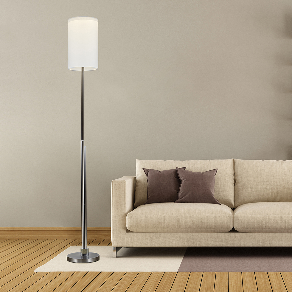 MeLiTec LED Deckenfluter ST43 dimmbar Stehlampe Standleuchte Stoffschirm nickel