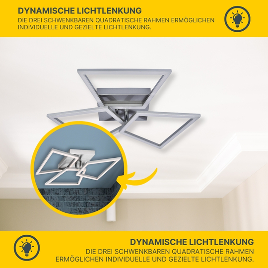 MeLiTec LED Deckenleuchte D131 trapezförmige Rahmen, nickel-matt