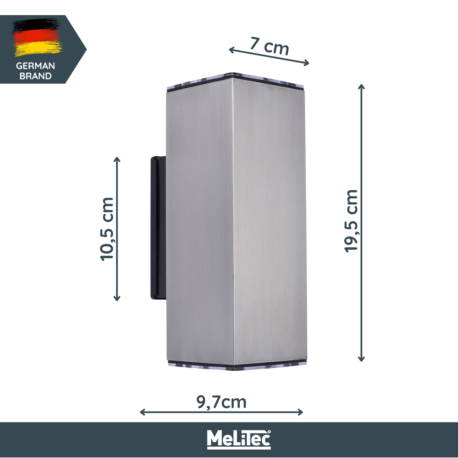 MeLiTec LED-Wandleuchte, Up and Down-Leuchte für außen und innen, aus Edelstahl, eckig, Edelstahl matt gebürstet, IP44, Wandlampe, 146 MeLiTec LED-Wandleuchte, Up and Down-Leuchte für außen und innen, aus Edelstahl, eckig, Edelstahl matt gebürstet, IP44, Wandlampe, 146